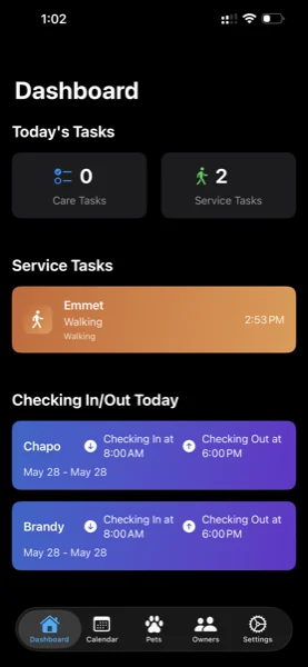 PawSitter dashboard with today's visits